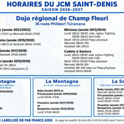 HORAIRES ET LIEUX DES COURS DE JUDO 2026-2027